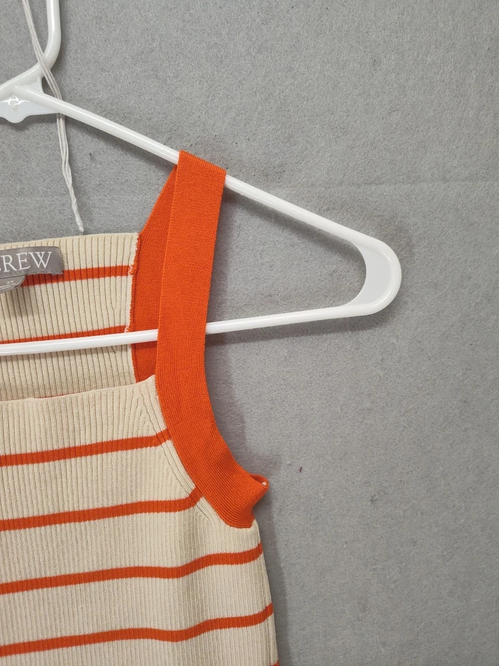 J Crew женщин Топ очень маленький оранжевый в полоску шелковая смесь квадратный вырез ребристый бак - Изображение 3 из 4