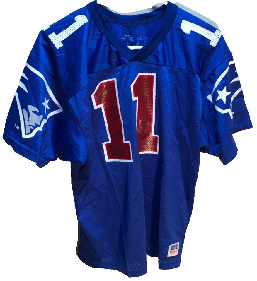 Camiseta Drew Bledsoe #11 New England Patriots NFL Vintage Wilson YOUTH Azul XL Foto 2 de 2