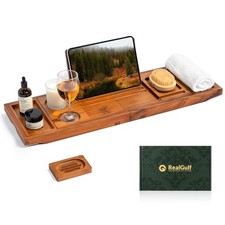 Teak Bathtub Tray, Bath Caddy with Wine Glass Holder, Phone Dock Book Stand...
