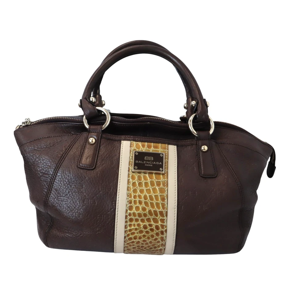 Vintage Balenciaga Paris City Bag Brown Leather Embossed BB Shoulder Bag KumKang - Image 2 of 4