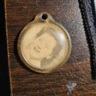 Antique Victorian Celluloid Photo Pendant Fob Mourning Sepia Portrait Memento — photo 3