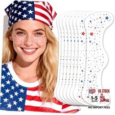 Red, White, Blue Glitter Face Tattoos - 4th of July Stars