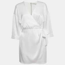 Alice Olivia White Satin Tie Detail Mini Dress M