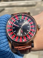 LIGE 2025 Men's Luxury Roulette Dial Watch Quartz Waterproof