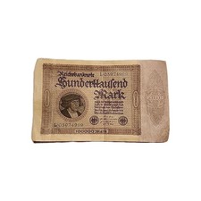 1923 German 100,000 Mark Banknote Note Bill Currency Condition Rough 