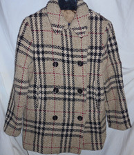 vtg Burberry Womens Wool Pea Coat Sz 12 Made in USA nova check double