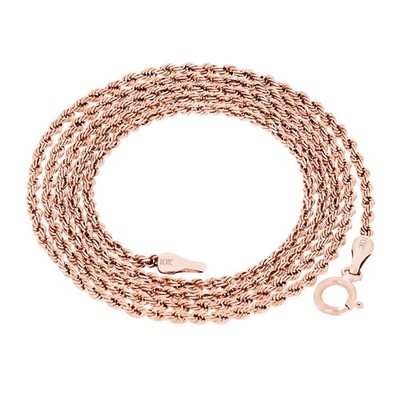 10K Rose Gold Thin Diamond Cut Rope Chain Necklace Mens