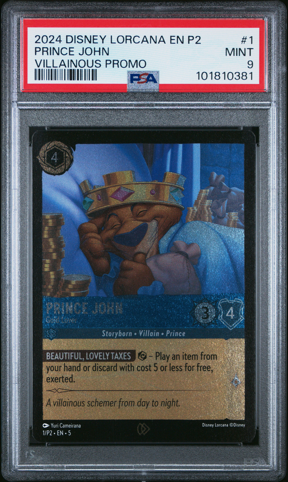2024 DISNEY LORCANA EN P2-PROMO VILLAINOUS PROMO PRINCE JOHN - GOLD LOVER PSA 9