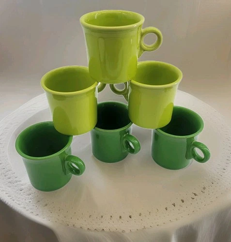 Set Of 6 Vintage Homer Laughlin Fiestaware Ring Handle Coffee Cups Mugs Green