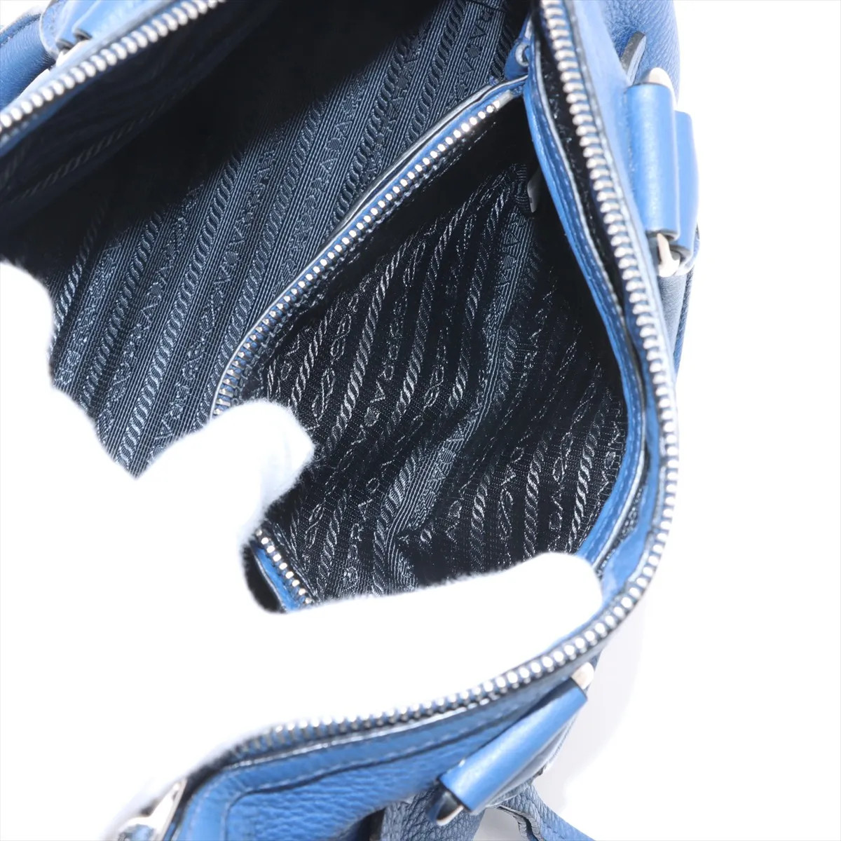 Prada Leather 2 Way Handbag Blue thumbnail 10