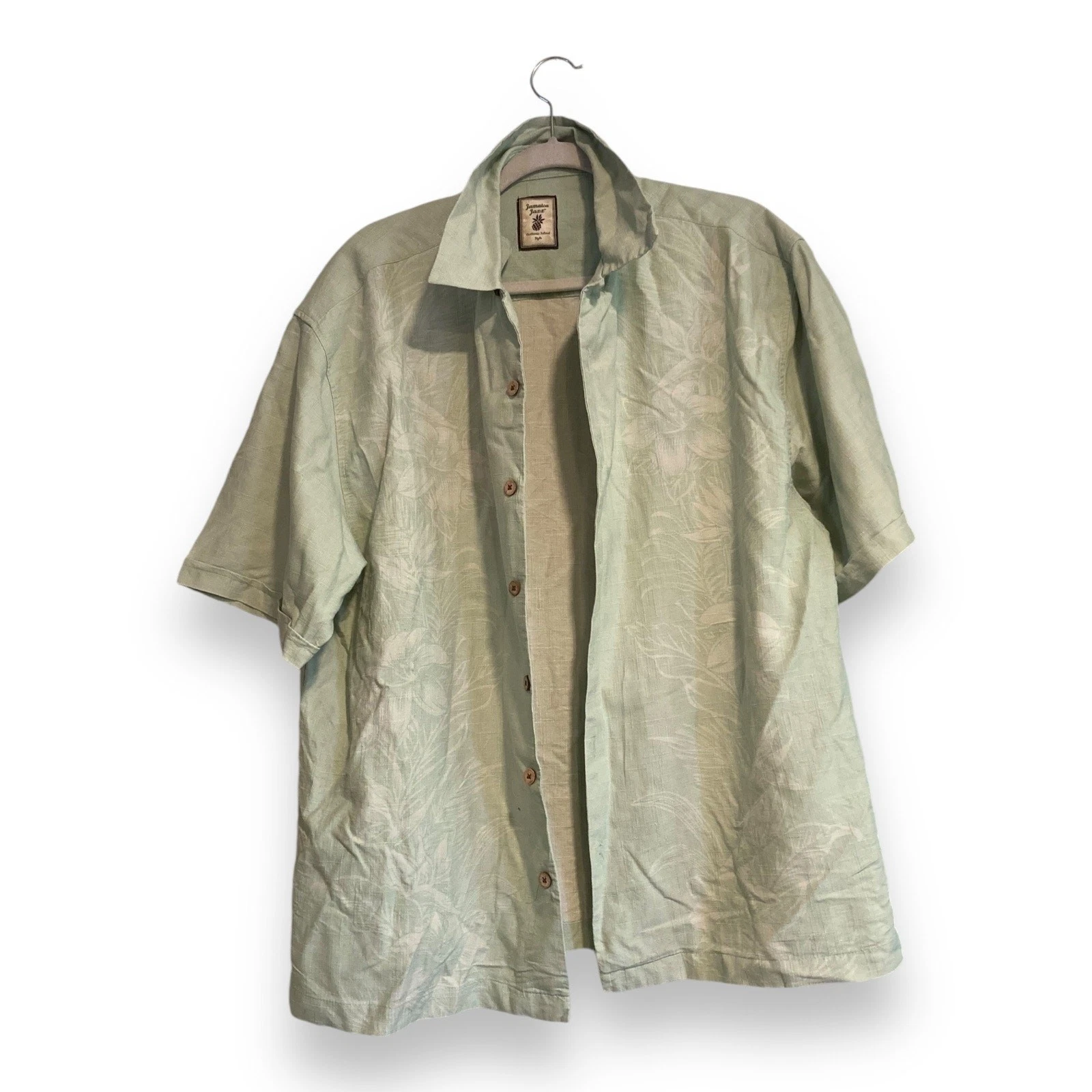 Mens Vintage Jamaican Jax 100% Silk Light Green Floral Hawaiian Shirt Size XL