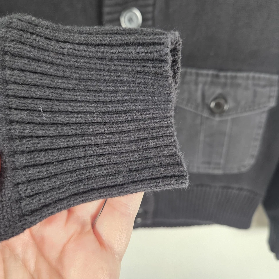 Guess Shall Collar Black Mens Large Cardigan Pockets Large Military Preppy - Image 4 of 4