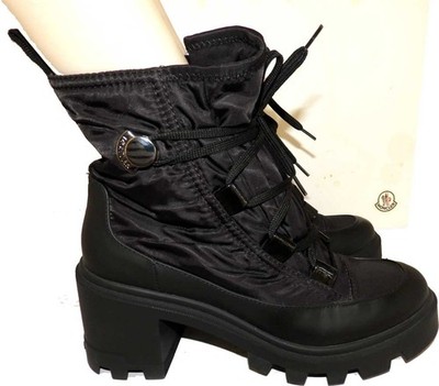 Moncler Boots Black  Lace-Up Lug Sole Hiking Ankle Booties Cheryne  Sz 37
