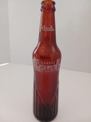 Vintage 1970 Amber Brown Glass Orange Crush Soda Bottle 10 Fl. Oz Diamond Drape