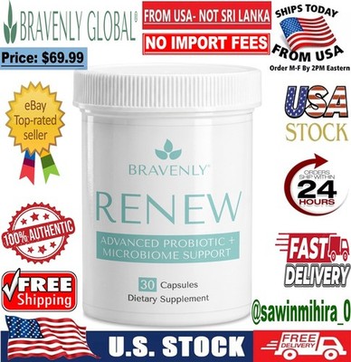 Bravenly Renew Probiotic 30 Capsules 25 Billion CFU Gut Microbiome Support NEW 