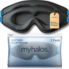 MyHalos 100% Black Out Durable Sleep Eye Masks With Storage Pouch For Travel 2Pc