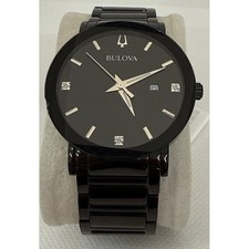 Bulova Men's Futuro Diamond Black ION Plated Steel Quartz Watch 98D144