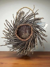 Vintage Spiral Hanging Twig Wall Basket Rosenthal Natter 19x16x4 Primitive rusti