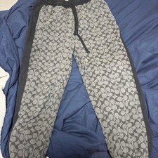 COACH Gray Logo Pattern Jogger Pants Cotton Blend Drawstring Waist From QYECZV