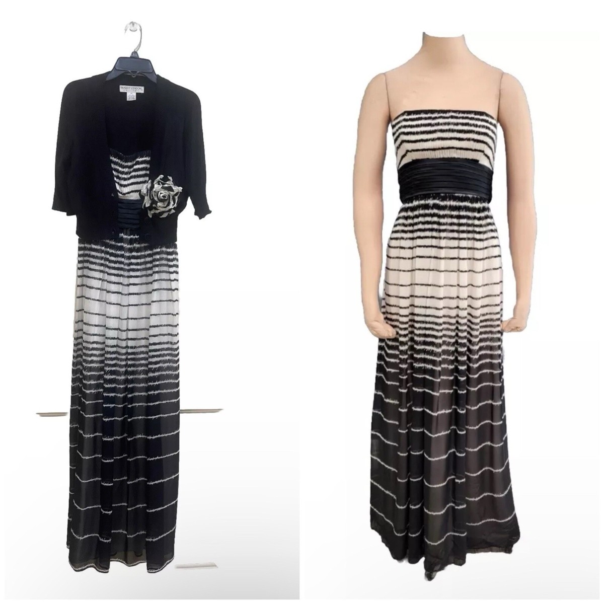 BCBGMaxazria Black White Striped Maxi Woven Silk Printed Dress Lined Women Sz 6P BCBGMaxazria Black White Striped Maxi Woven Silk Printed Dress Lined Women Sz 6P