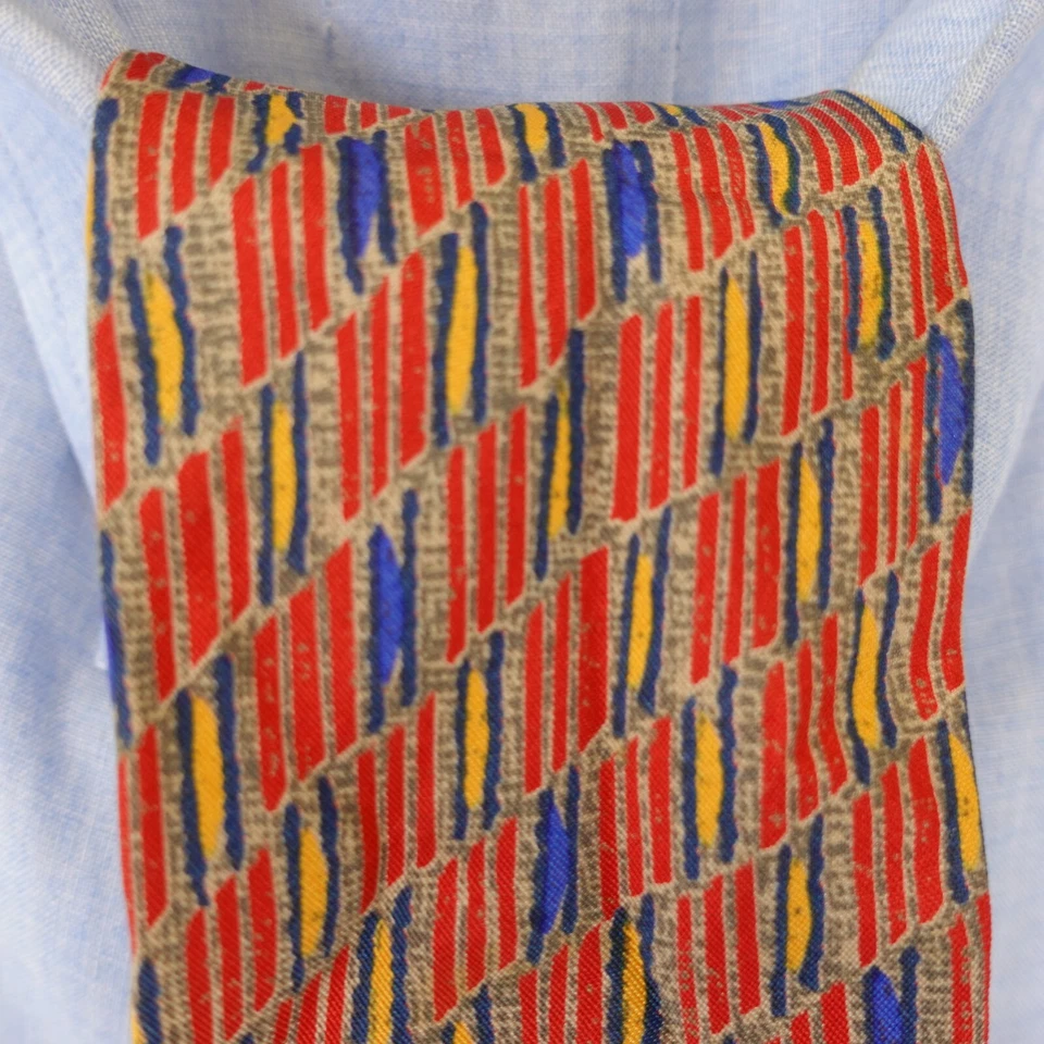 Corbata de cuello Jaeger para hombre roja azul geométrica seda traje de lujo arte abstracto audaz Italia Foto 2 de 4