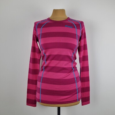 BERGANS Women's Pink Striped 100% Merino Wool Base Layer Top !  size S
