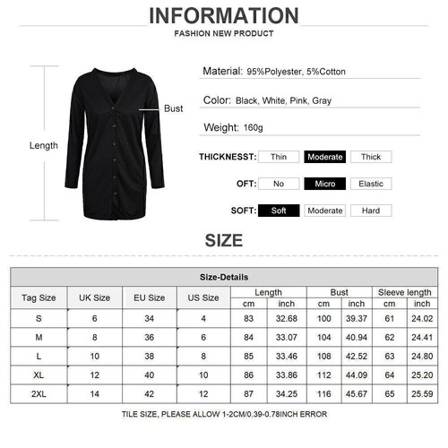 Women Long Sleeve Cardigan Outwear Ladies Boyfriend Open Front Buttons Coat Tops - Picture 3 of 20