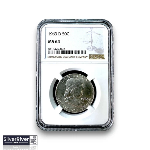 1963-D Franklin Half Dollar (*Certified MS64 by NGC*) - Nice Cartwheel Luster