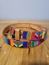 Size 38 Vintage Hand Tooled  Embroidered Belt W/ Whipstitch Edging