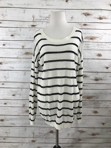 AMI, Ami Dans La Rue Stripe Linen Blend Sweater Top Sheer Size M