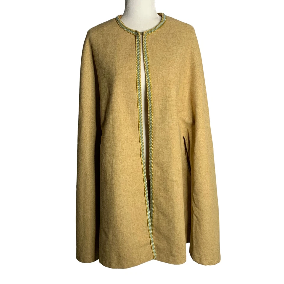 Abrigo con Capa de Lana Vintage Años 60 Para Mujer OS Talla Única Tostado Mod Bordado Forrado Foto 2 de 4