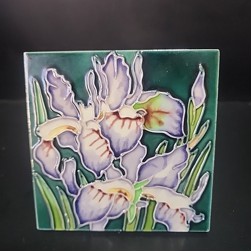 Ceramic Tile Wall Hanging Trivet Iris Textured 4 X 4
