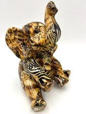 Vintage La Vie Accents African Safari Animal Print Decoupage Elephant 7" Tall