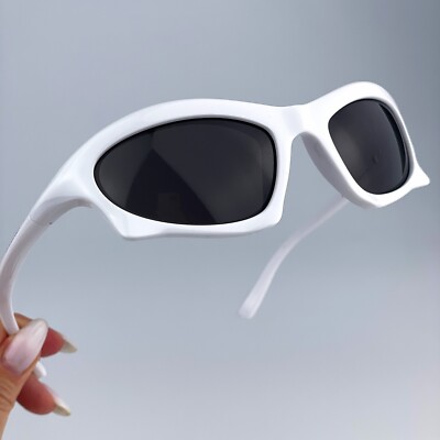 Balenciaga Women Sunglasses White Grey Bat Rectangle BB0229S 