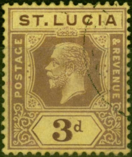 St Lucia 1921 3D Sur Pâle Jaune SG82b Die II V. F.U - Afbeelding 1 van 1