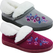 COSY WOMEN LADIES HARD SOLE FUR LINED WINTER INDOOR OUTDOOR WARM SLIPPERS SHOES