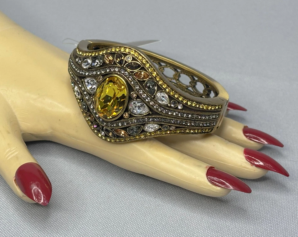 HEIDI DAUS Bronze Tone-Amber Swarovski Crystals Heavy Cuff Bracelet NWT $495 - Image 3 of 4