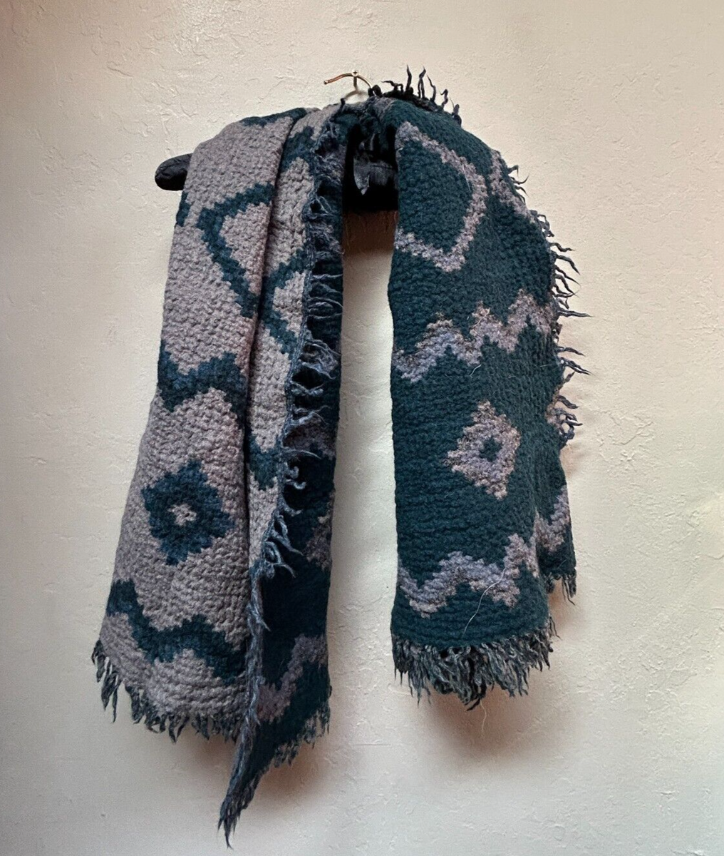 Wilfred Diamond Mosaic Triangle Scarf Reversible Wool Scarf Fringe