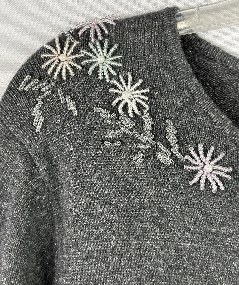 Suéter informal de cachemir de seda con cuentas de esquina pastel y perlas elegante carbón XL Foto 4 de 4