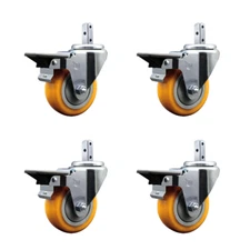 3.5 Inch Yellow Poly Wheel Swivel 3/4 Inch Square Stem Caster Set with Brake SCC
