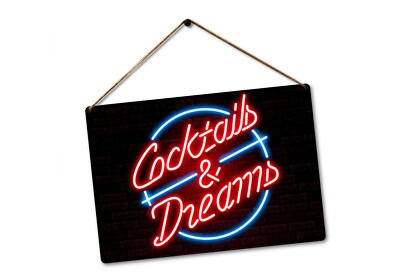 Cocktails & Dreams Bar Sign METAL Plaque Eighties Neon Style