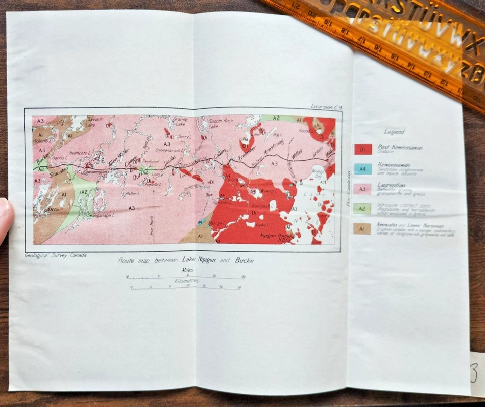 1913 Antique Geological Map of the route between Lake Nipigon and Bucke - Canada - Image 1 of 1