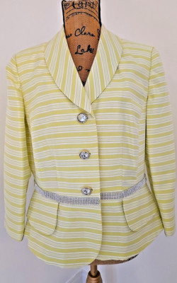Nicolette Women's 14 Blazer Striped Lime Green Rhinestone Buttons