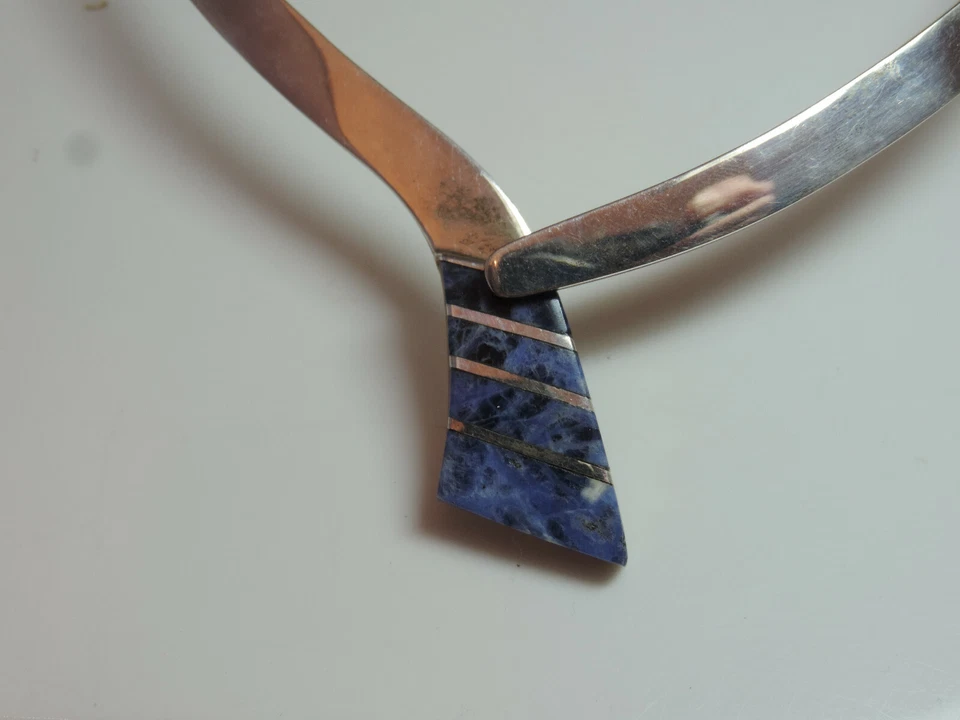 Vtg MESSICO Collana In Argento Sterling Con Ciondolo In Sodalite Blu 99g - Immagine 4 di 4