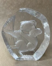 VTG Nybro Sweden Koala Bear Mom Baby Crystal Paper Weight Glass Signed w/Sticker