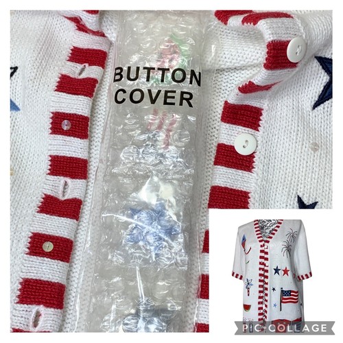 Quacker Factory Sweater Cardigan Large USA Patriot Flag Xtra Button Covers - Picture 3 of 18