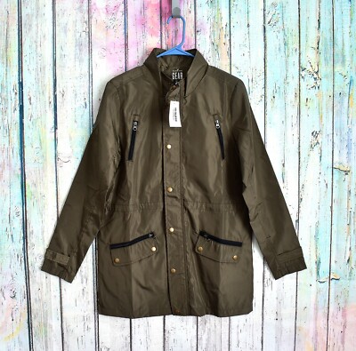 Women's Young Living Ladies Lightweight Trench Coat M-L Army Green NEW 