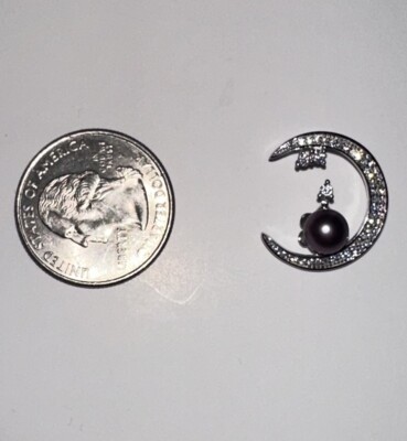 Authentic Purple Freshwater Pearl on Moon Pendant 925 Sterling Silver Brand New