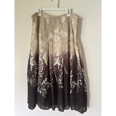 Linda Allard Ellen Tracy Silk Ombre Botanical Floral Midi Skirt Brown size 12