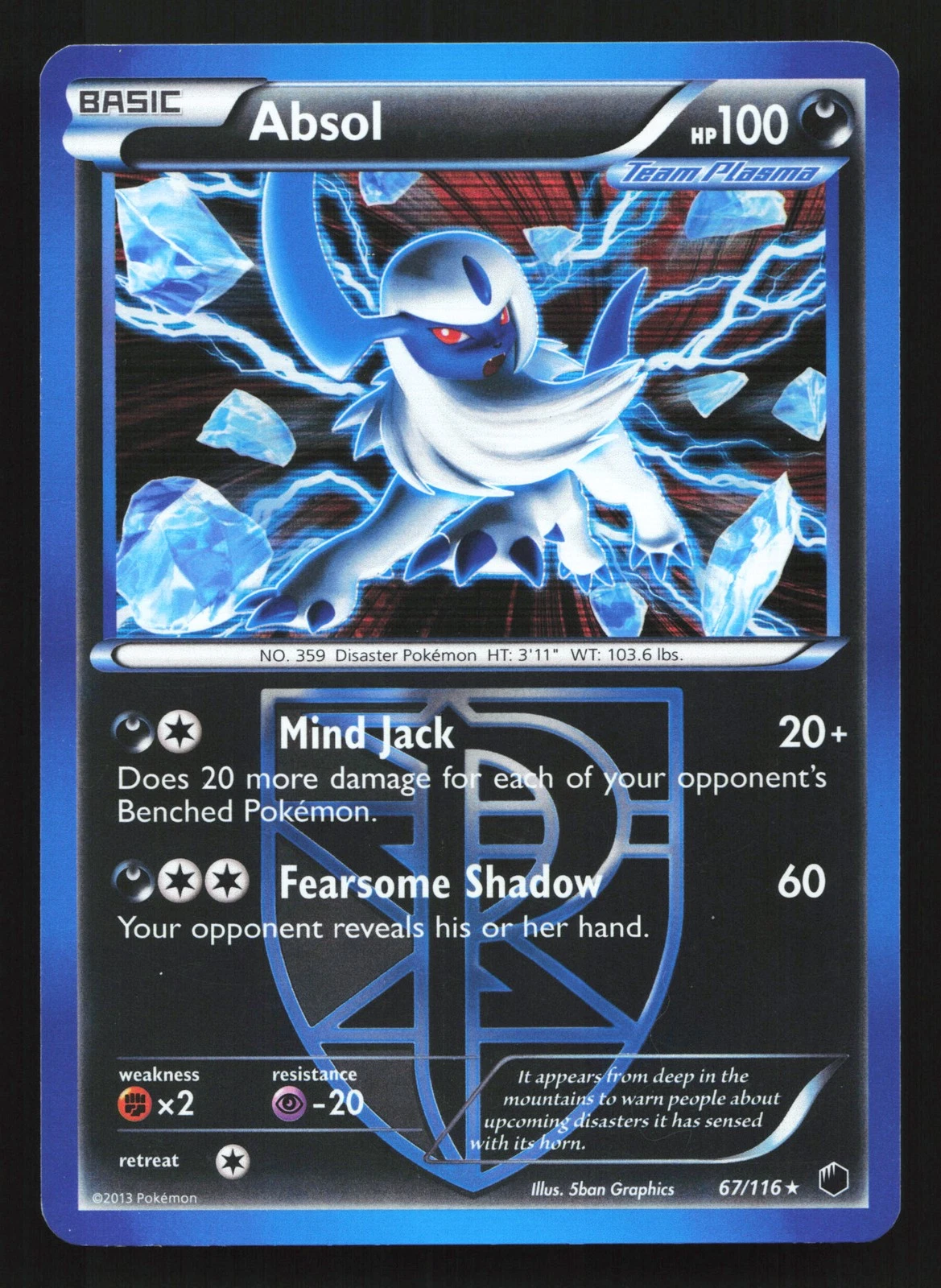 Absol (Team Plasma) 67/116 Plasma Freeze Holo Rare Pokemon Card